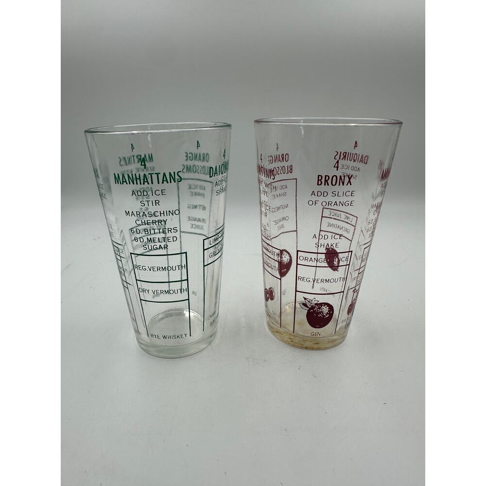 Vtg Set of 2 Barware Federal Glass Shaker Tumbler Drink Mix Recipes Red & Green - Picture 4 of 4